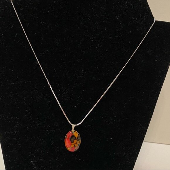 NECKLACE CHAIN STERLING SILVER CHOKER JASPER AGATE GEMSTONE PENDANT MULTI COLOR - Picture 2 of 13